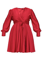 Cocktailkleid aus Satin mit breiten Manschetten, Wickel Oberteil und Tellerrock