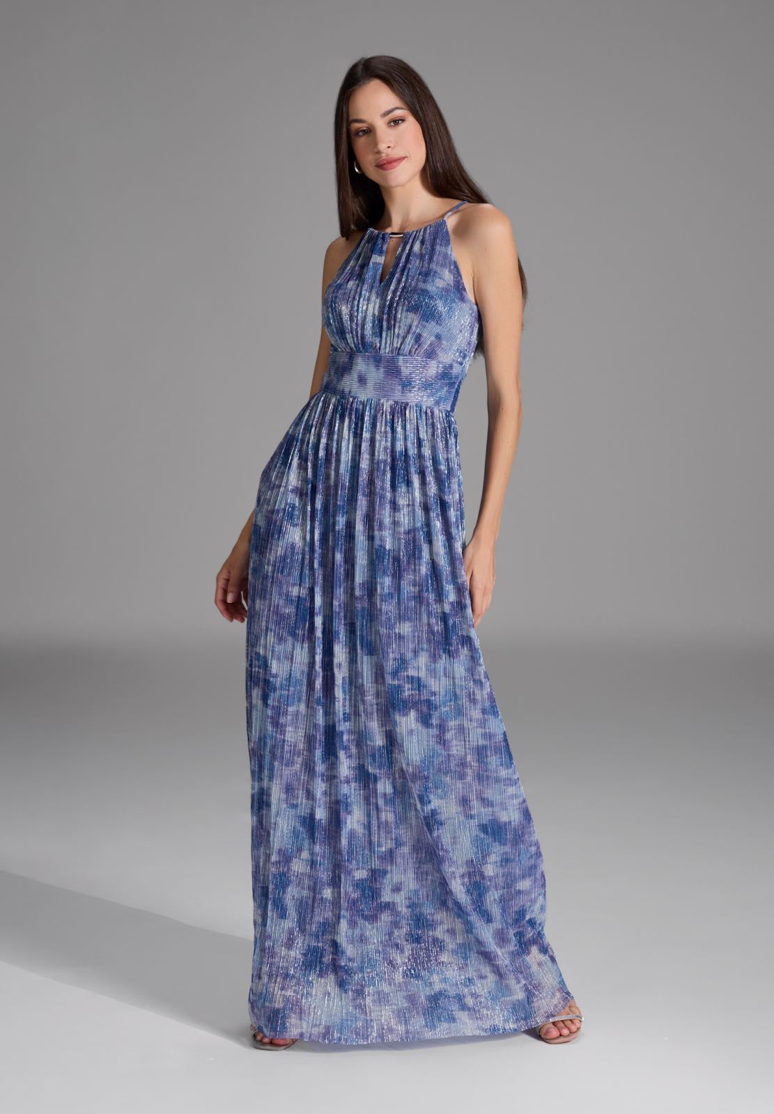 Abendkleid aus bedrucktem Plissee Jersey