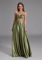 See-through-Corsagenkleid mit Ziersteinen matcha green