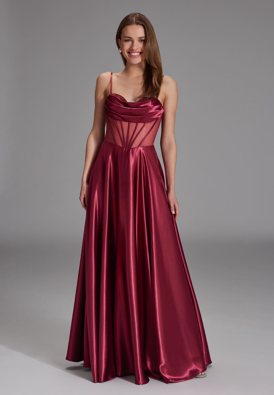 See-through-Corsagenkleid mit Ziersteinen grape wine