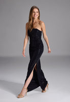 Trägerloses Abendkleid aus glitzerndem Jersey