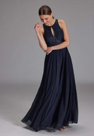 Abendkleid mit Stickerei und Cut-Out Detail navy