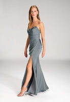 Satinkleid mit Corsagentop und Beinschlitz