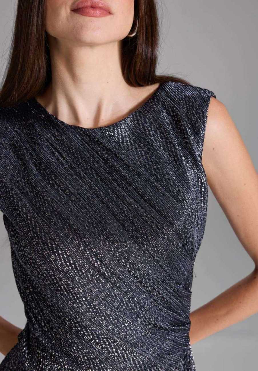 Plissiertes Midi Kleid mit Metallic Fäden