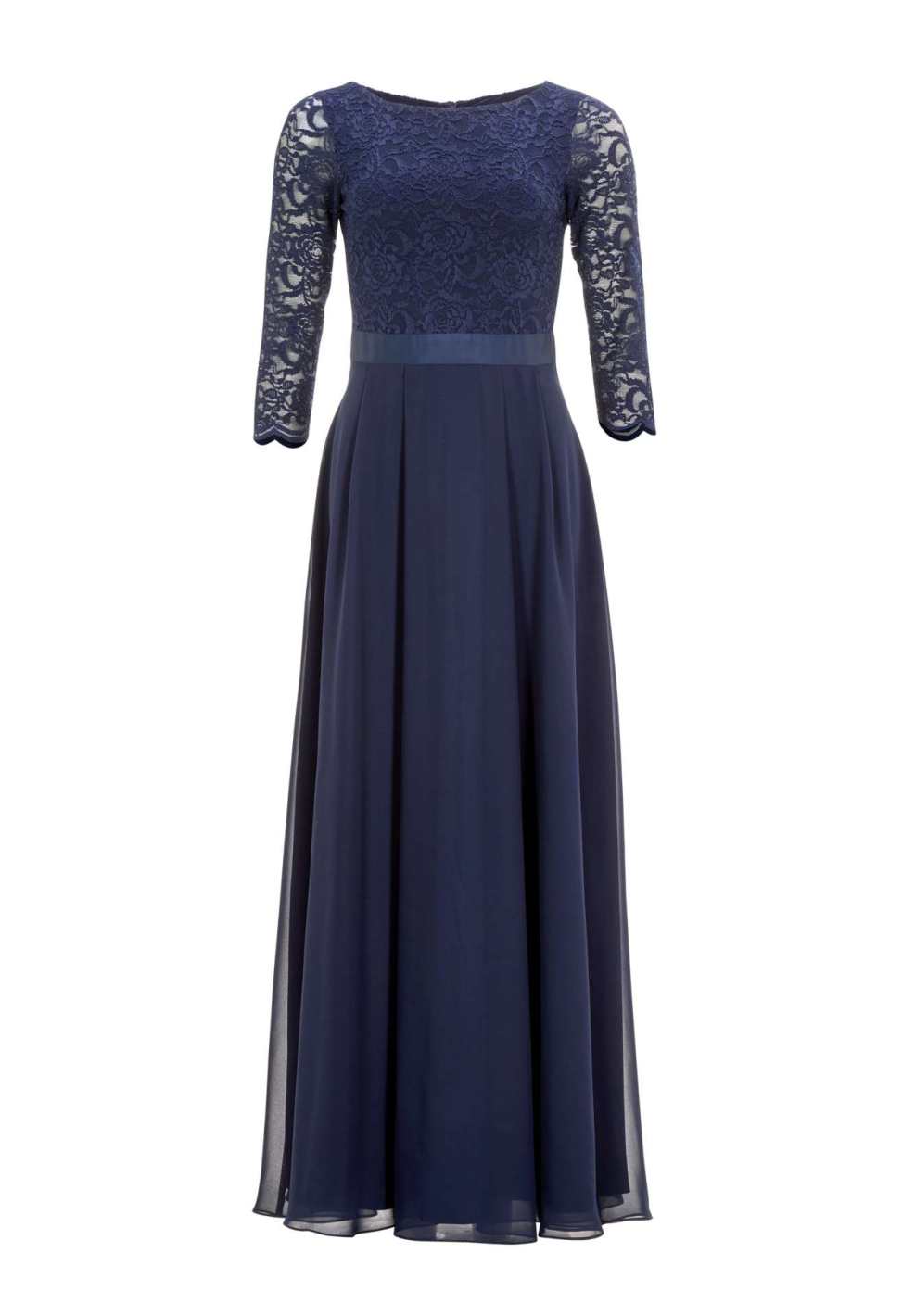 Abendkleid aus Spitze und Chiffon mit ¾ Arm