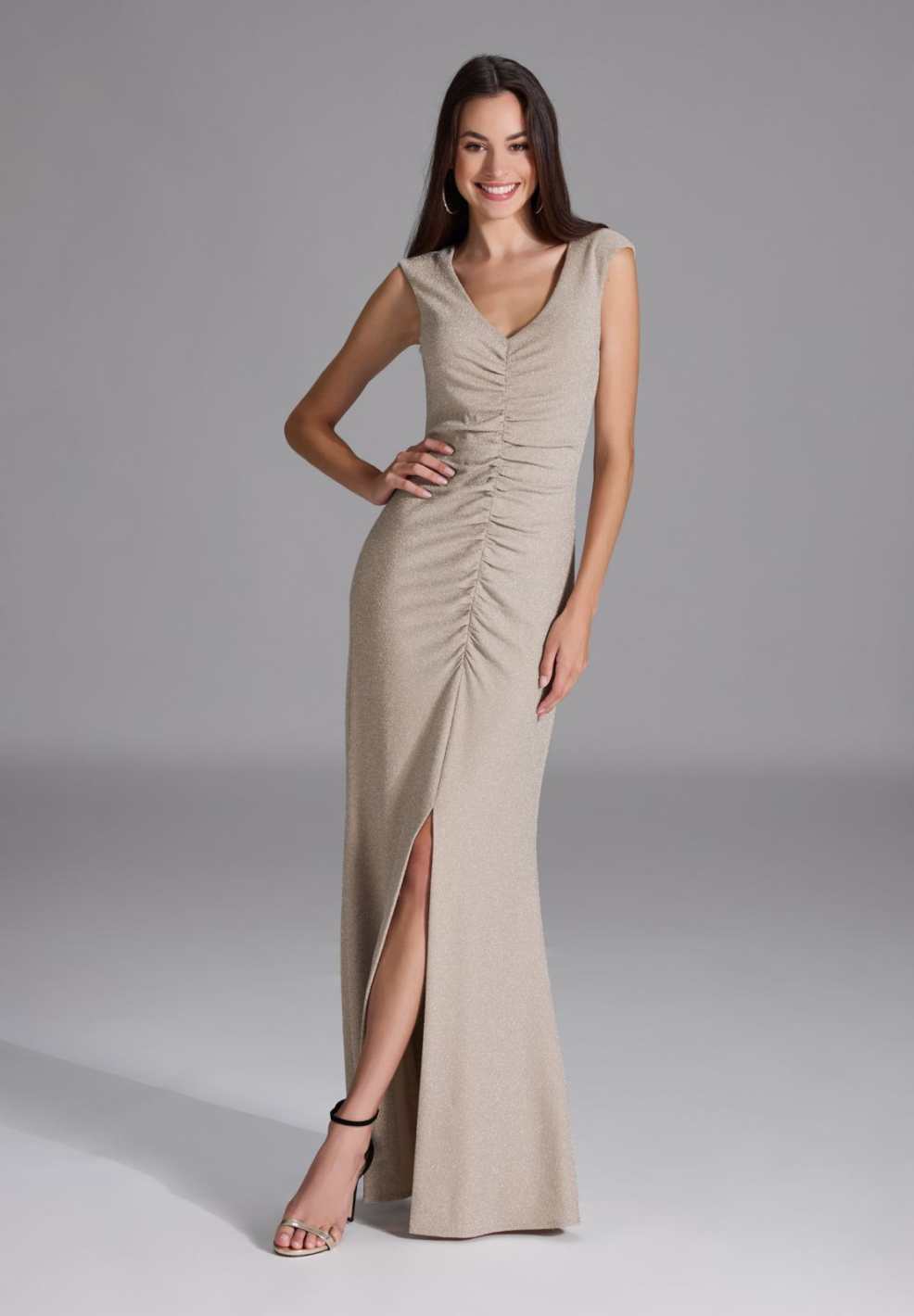 Abendkleid aus Glitzerjersey mit Raffung