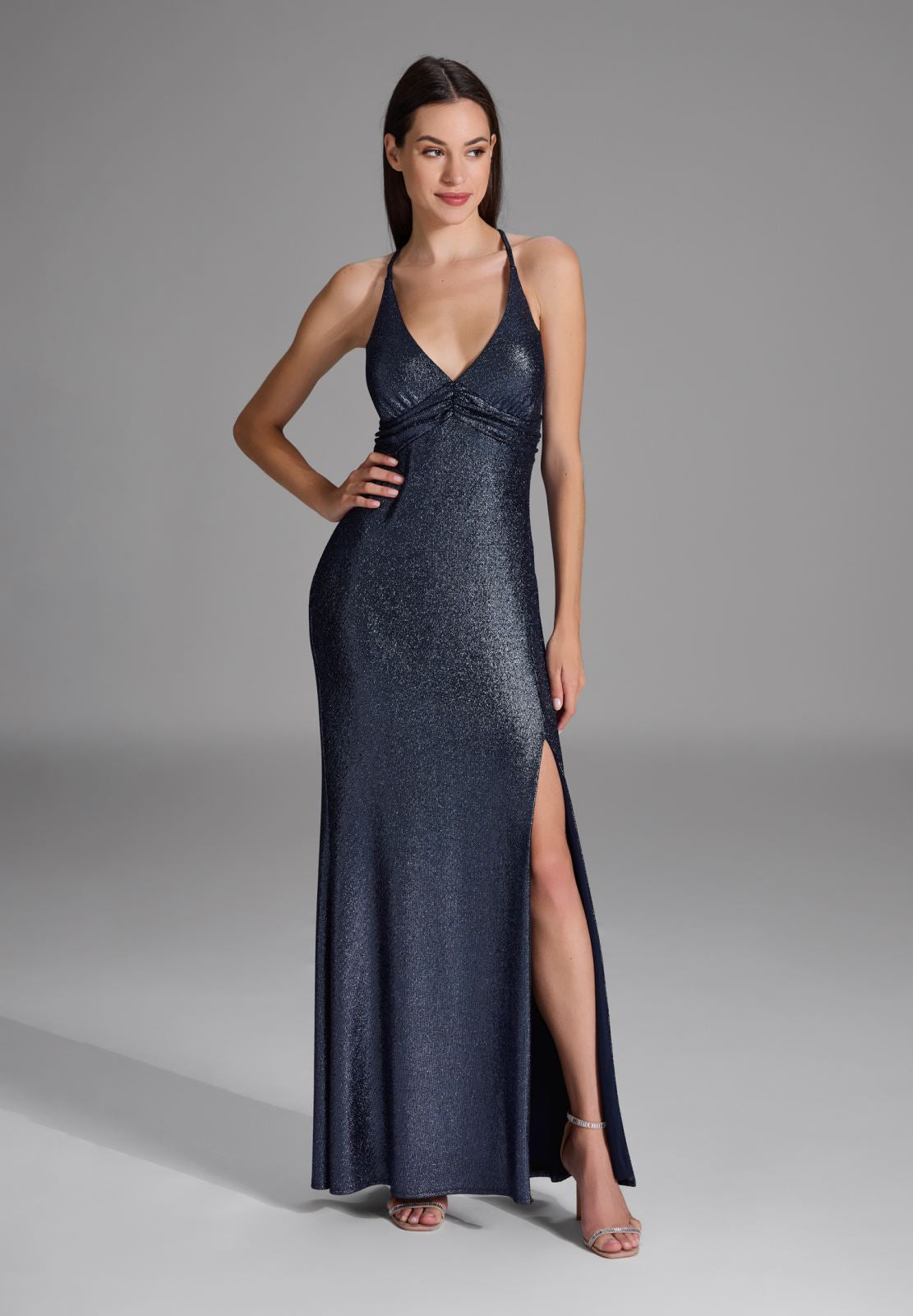 Abendkleid aus glitzerndem Jersey mit Knotendetail am Rücken