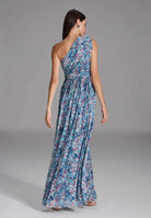 One Shoulder Abendkleid aus floral bedrucktem Mesh