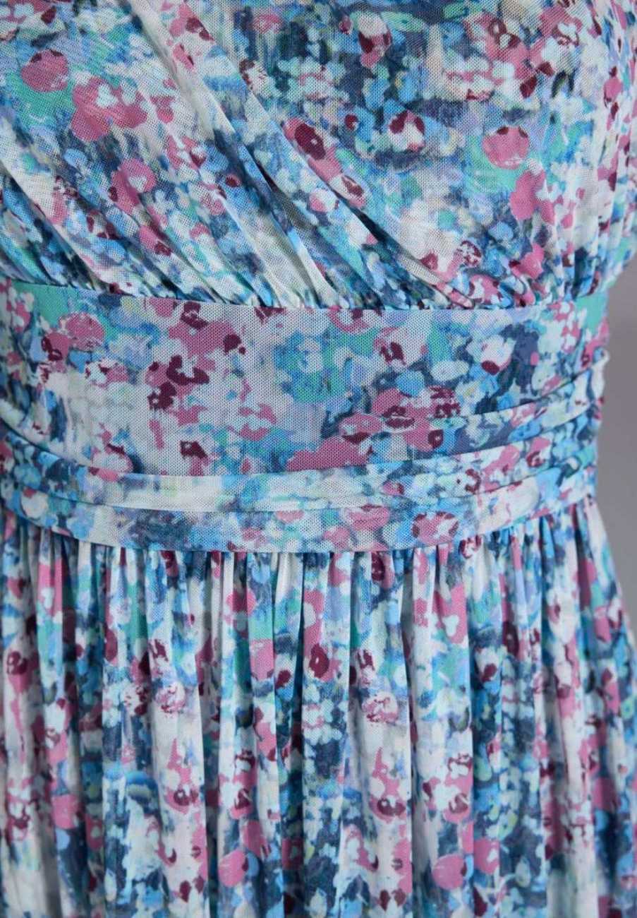 One Shoulder Abendkleid aus floral bedrucktem Mesh