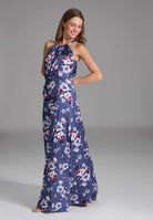 Abendkleid mit amerikanischem Ausschnitt aus bedrucktem Satin