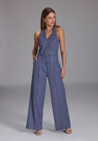 Neckholder Jumpsuit in Two-Piece-Optik aus glänzendem Denim future blue
