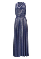 Hochgeschlossenes Abendkleid aus foliertem Jersey mit Beinschlitz