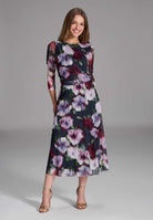 Midi Kleid aus bedrucktem Mesh mit Drapierung im Oberteil navy ruby red