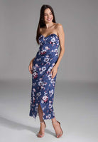 Abendkleid mit Corsage aus floral bedrucktem Satin future blue multi