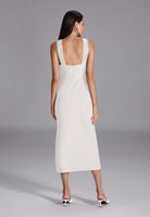 Midi Kleid mit gekreuzten Trägern aus Material-Mix