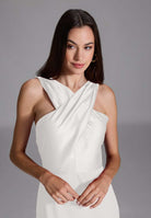 Midi Kleid mit gekreuzten Trägern aus Material-Mix