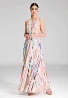 Abendkleid aus Crinkle Chiffon mit Animal Print ivory multi