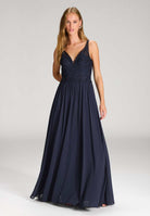 Chiffonkleid mit Spitzenstickerei navy