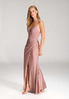 Bodycon Kleid mit Spitzenstickerei und Beinschlitz dusty rose