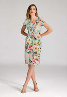 Etuikleid mit Knotendetail aus leichtem Scuba mit Blumendruck ivory multi