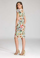 Etuikleid mit Knotendetail aus leichtem Scuba mit Blumendruck