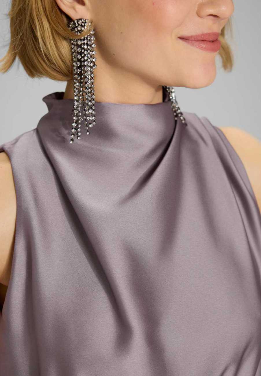 Midi Kleid aus nachhaltigem Satin mit Drapierung am Kragen