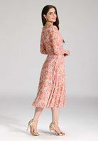 Midi Kleid aus bedrucktem Mesh mit ¾ Arm