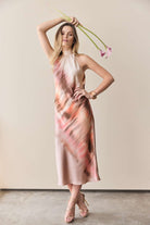Bedrucktes Slip Dress aus Satin mit Stehkragen terracotta multi