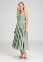 One Shoulder Midi Kleid aus Material Mix pistachio green