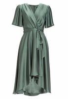 Cocktailkleid aus nachhaltigem Satin in Wickel Optik