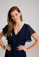 Chiffon Jumpsuit mit Überrock und Volantärmeln