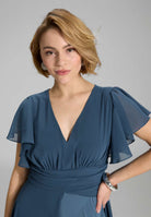 Chiffon Jumpsuit mit Überrock und Volantärmeln