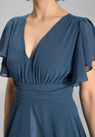 Chiffon Jumpsuit mit Überrock und Volantärmeln