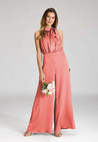 Jumpsuit mit Schluppe aus gehämmertem Satin terracotta