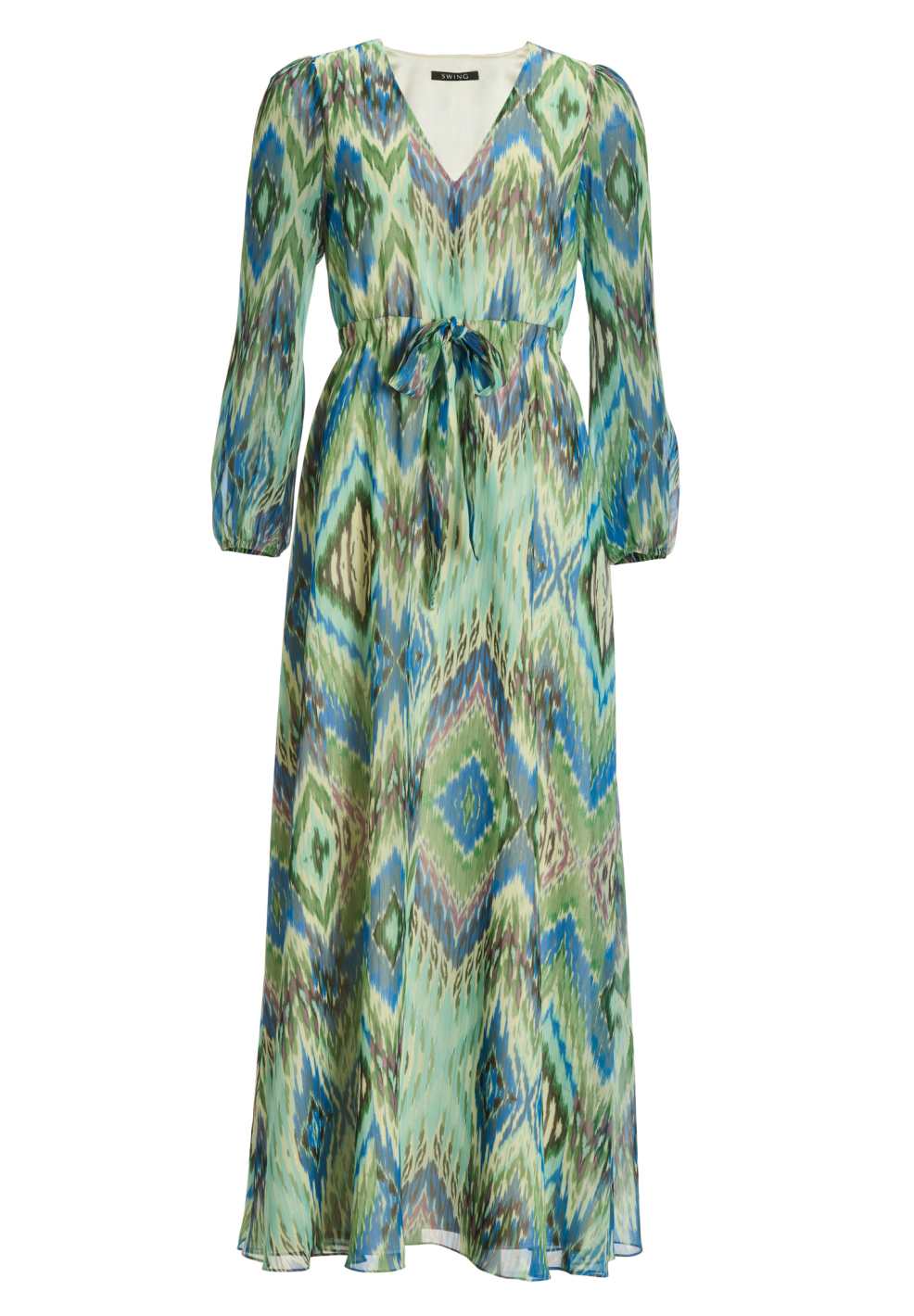 Maxikleid mit langen Ärmeln aus Chiffon mit Zick Zack Print