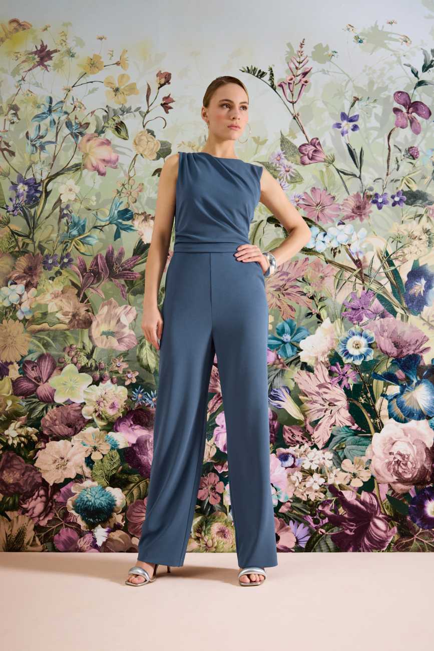 Jumpsuit aus Crepe Jersey mit Drapierung timeless blue