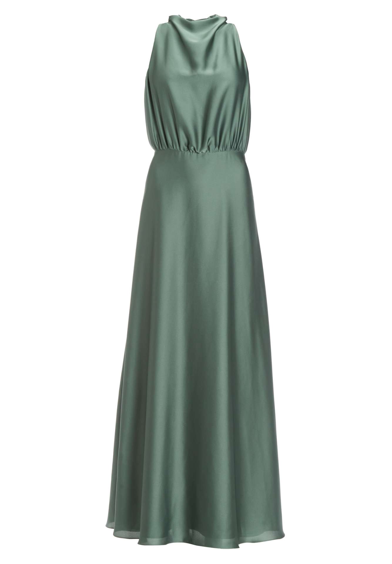 Abendkleid aus nachhaltigem Satin mit Drapierung am Kragen