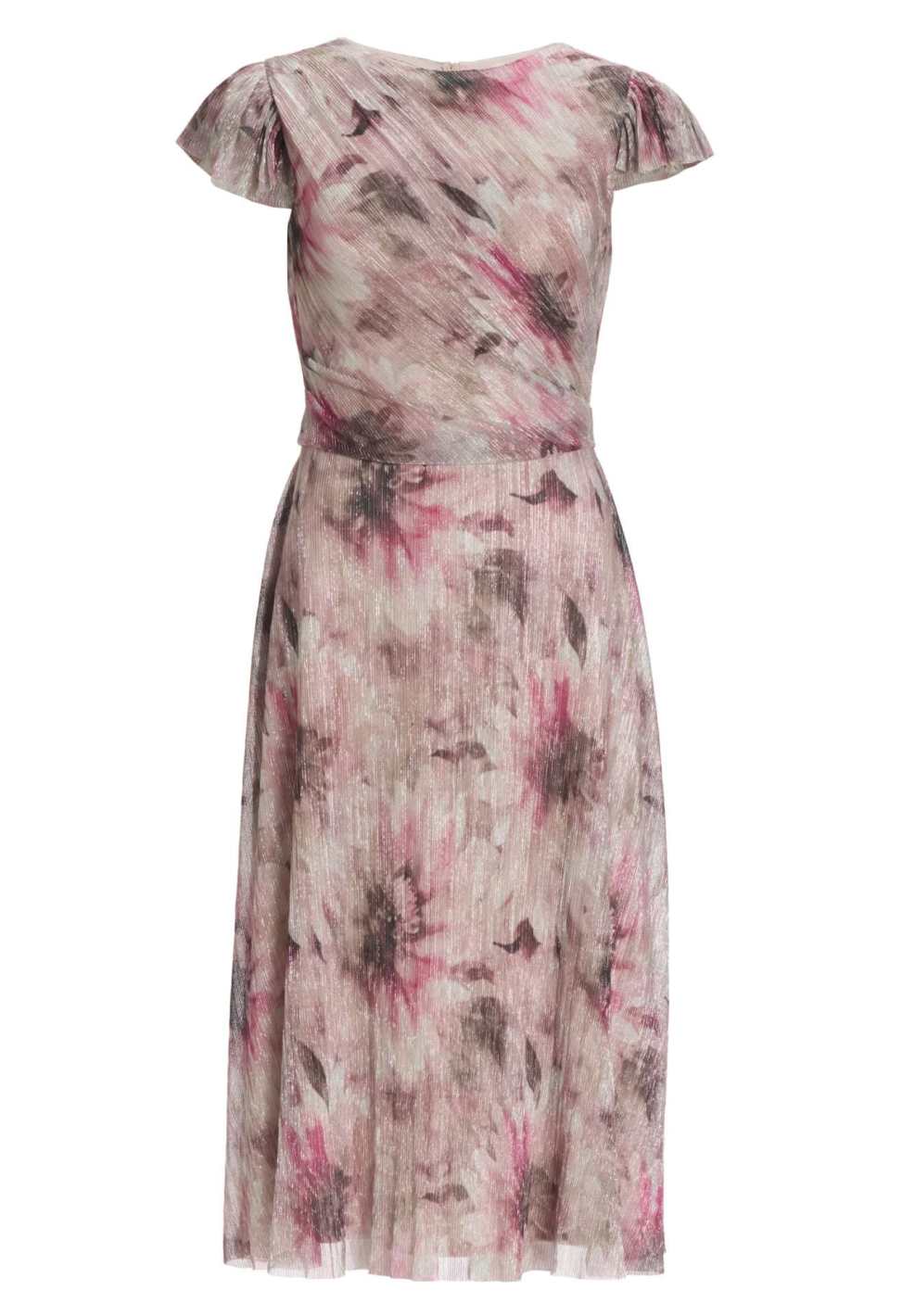 Midi Kleid aus bedrucktem Plissee Jersey mit kurzen Ärmeln