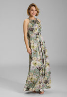 Maxi Kleid mit amerikanischem Ausschnitt aus nachhaltigem bedruckten Satin