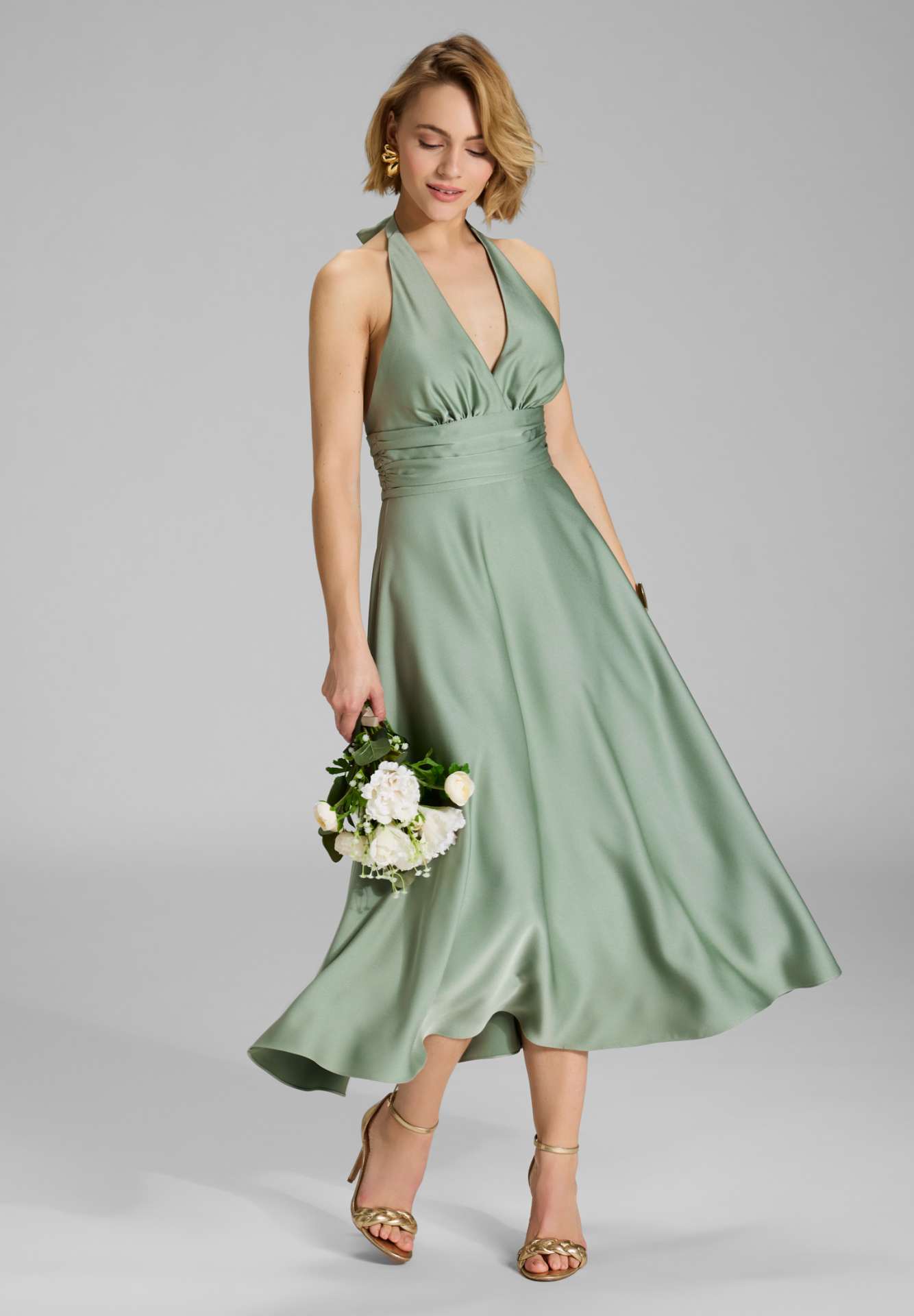 Neckholder Kleid aus Satin pistachio green
