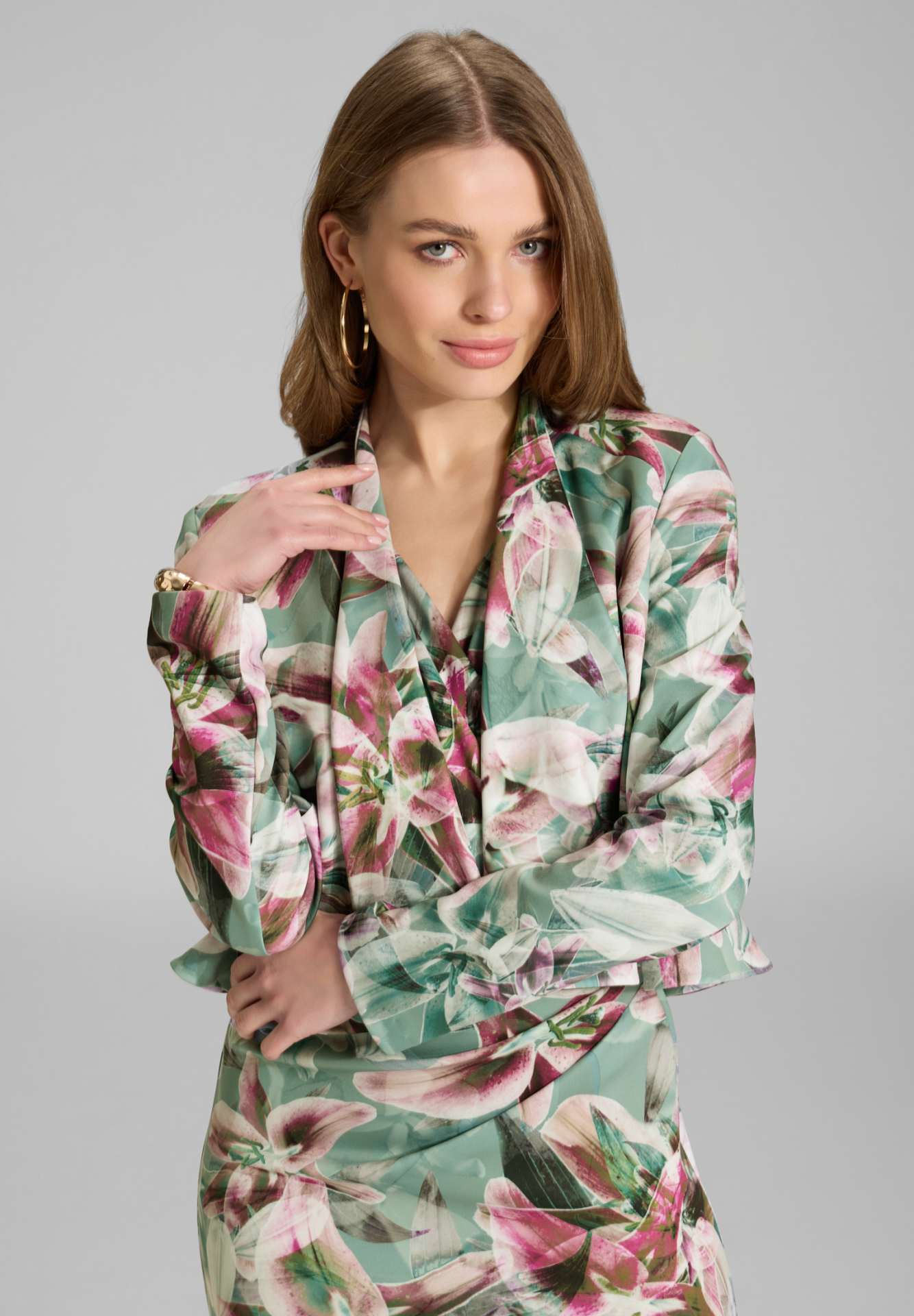 Bedruckter Scuba Blazer mit Wasserfall Kante