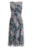 Midi Kleid mit diagonaler Drapierung aus bedrucktem Plissee Jersey