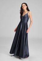 Satinkleid mit Beinschlitz navy