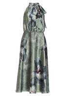 Bedrucktes Cocktailkleid mit Schluppe aus nachhaltigem Satin