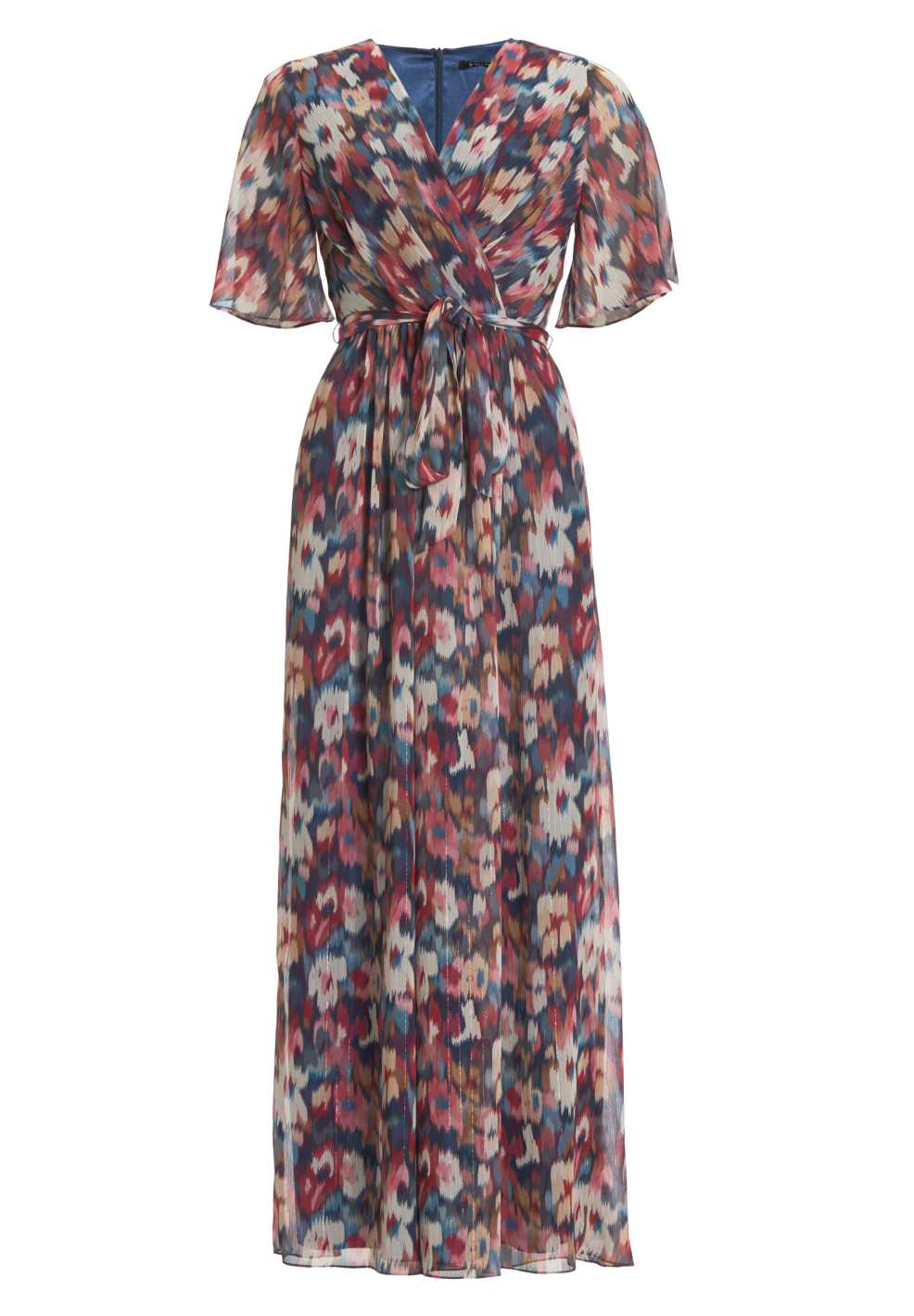 Maxikleid mit Flügelärmeln aus Chiffon mit Ikat Print