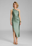 Midi Kleid One Shoulder aus Jersey Satin pistachio green