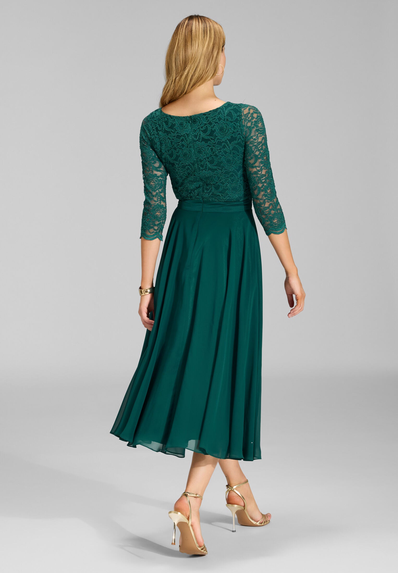 Abendkleid Midi mit Oberteil aus floraler Spitze und Chiffon Rock
