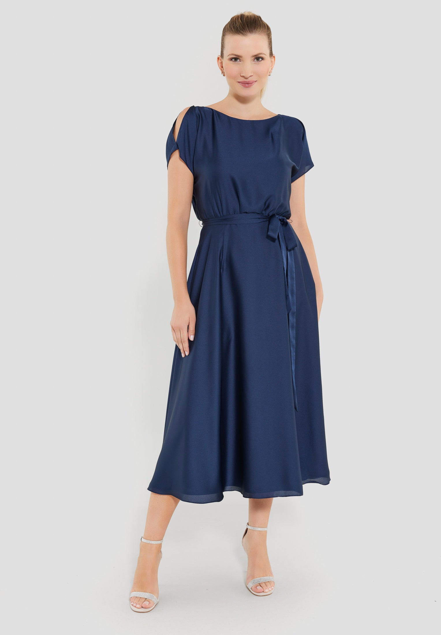 Cocktailkleid aus Satinchiffon navy