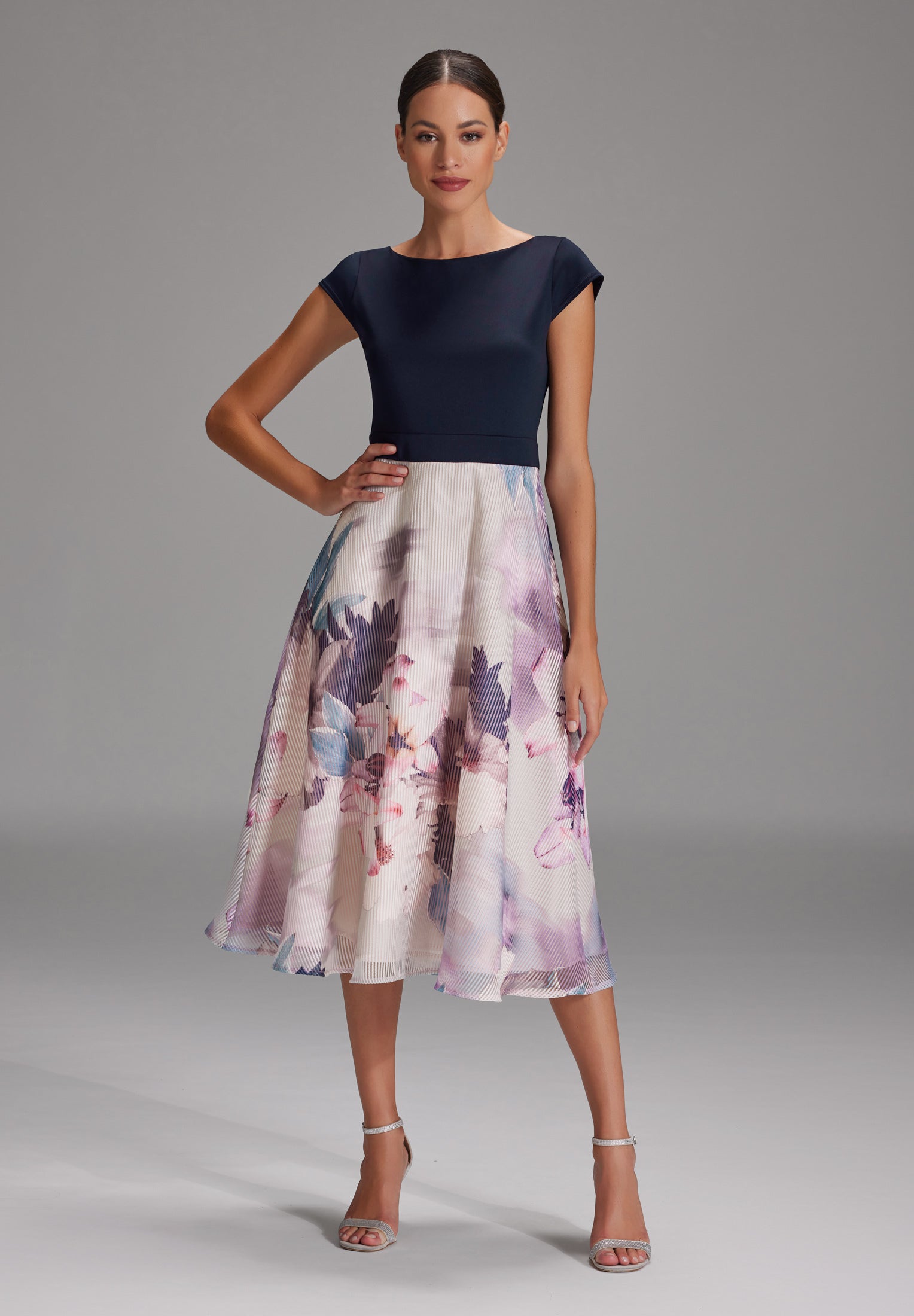 Cocktailkleid aus Materialmix navy | multi