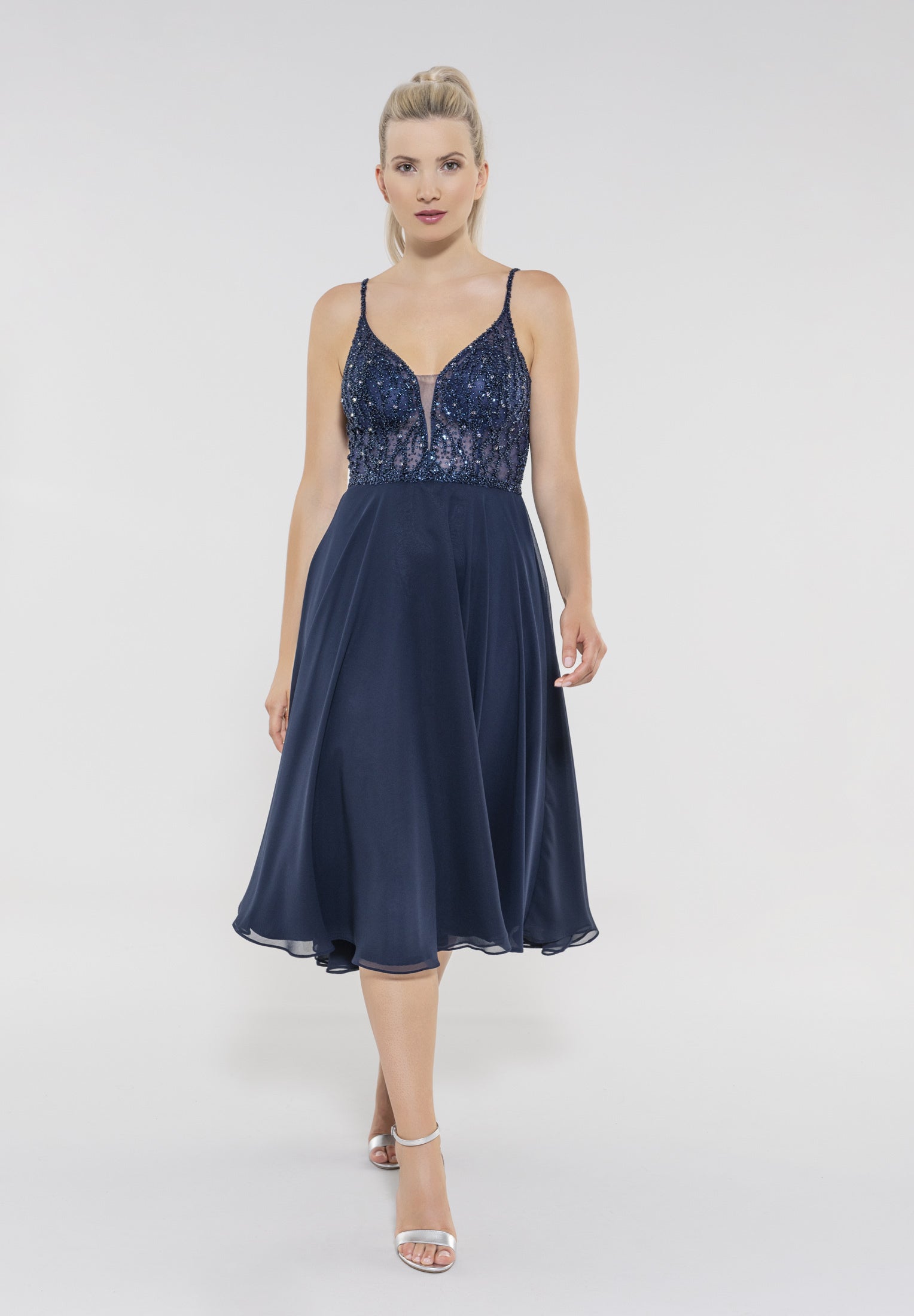 Cocktailkleid aus Materialmix navy